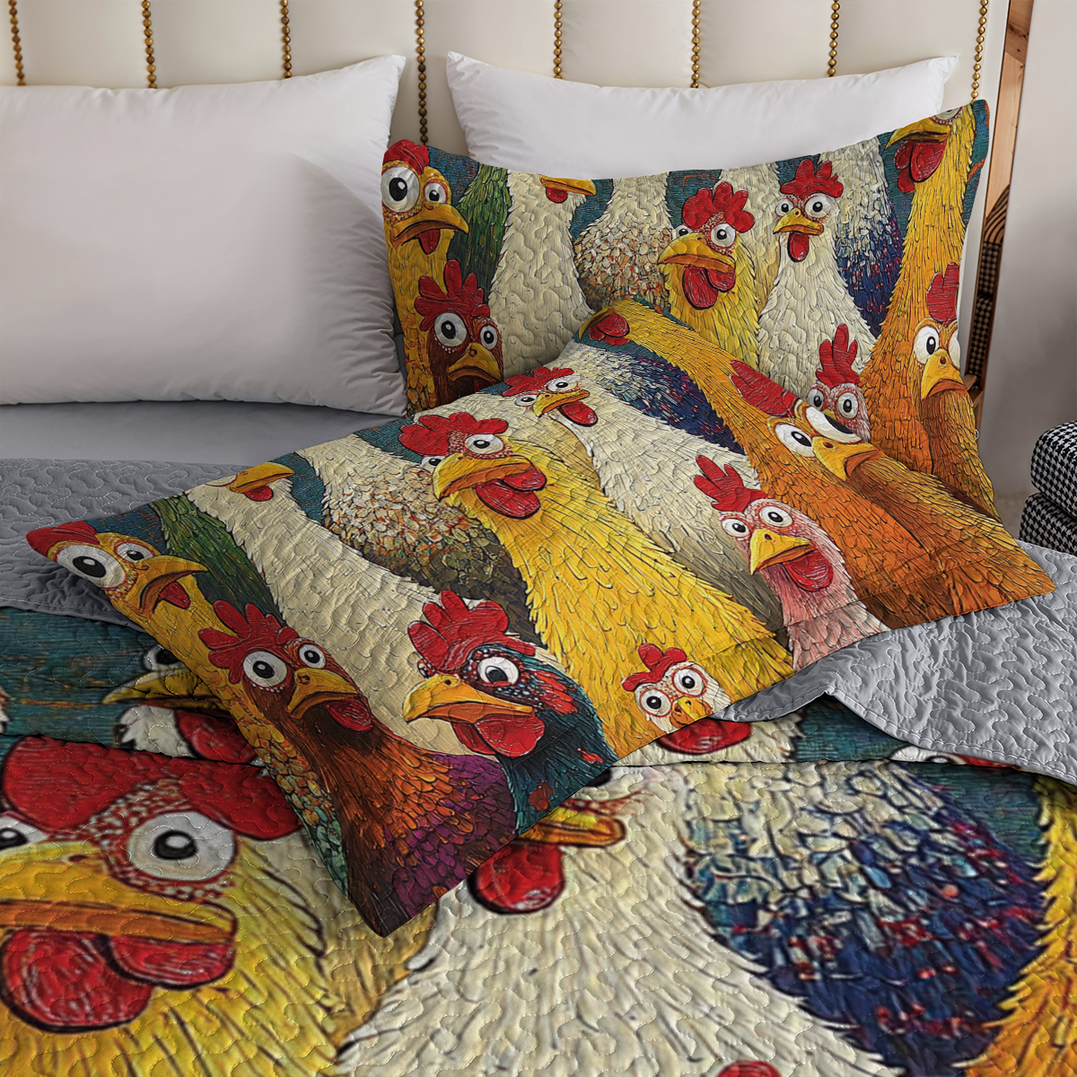 Shineful All Season Quilt 3-Piece Set - Clucky the Cartoon Chicken
