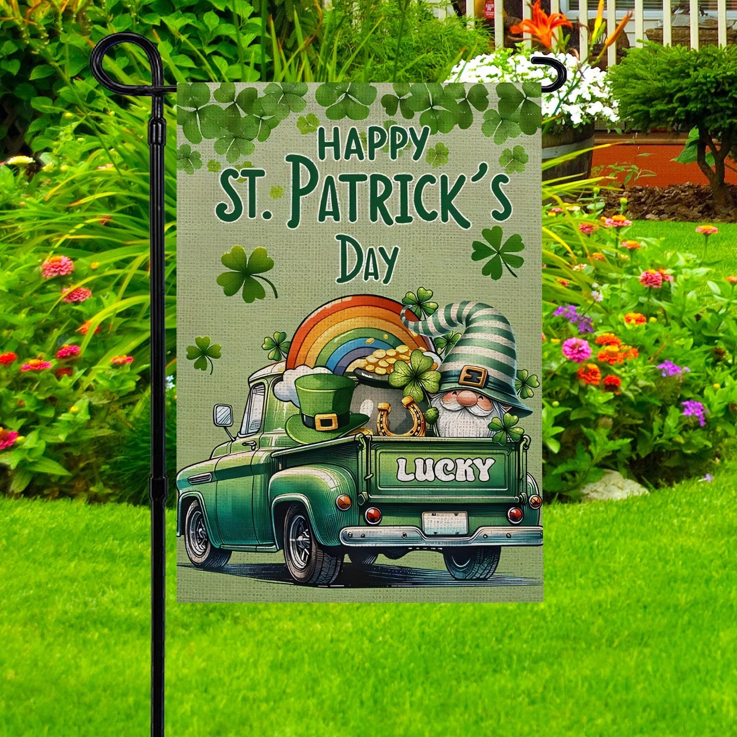 Shineful Gargen Flag 12" x 18" - Shamrock Truck of Luck