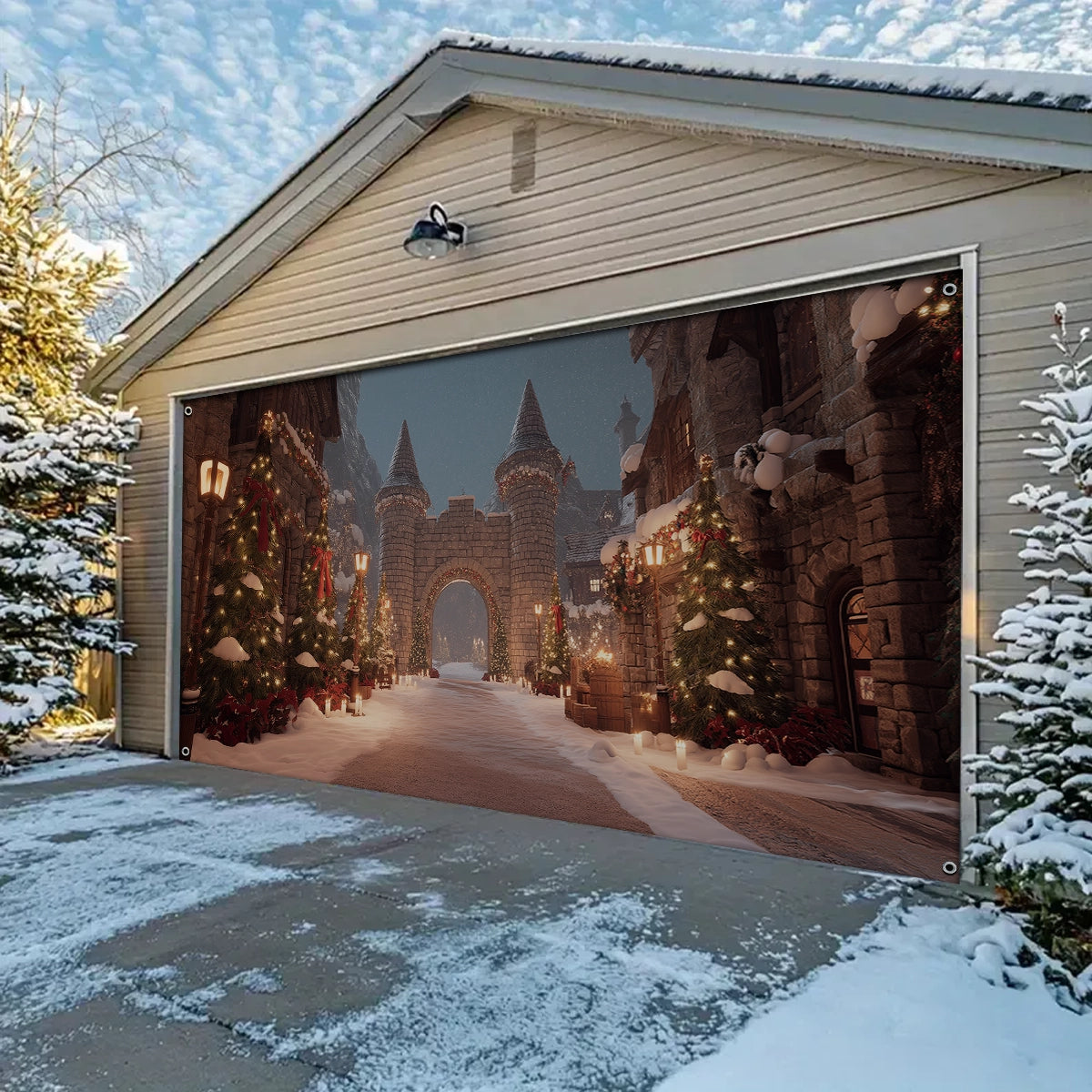 Shineful Garage Door Banner Decoration Christmas Castle Gateway