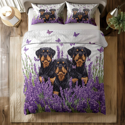 Shineful All Season Quilt 3-Piece Set - Lavender Rottweiler Dreams