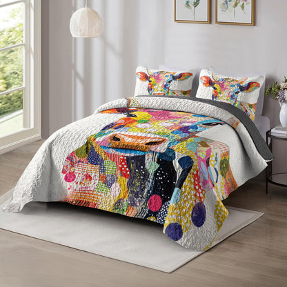 Shineful All Season Quilt 3-Piece Set Colorful Cow