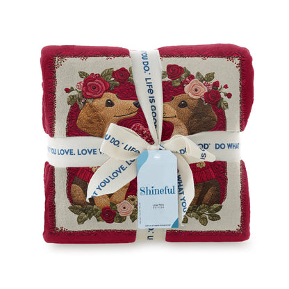 Shineful Fleece Blanket Heart Floral Dachshund Couple