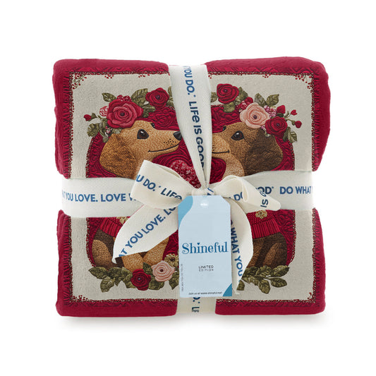 Shineful Fleece Blanket Heart Floral Dachshund Couple