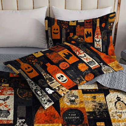Shineful All Season Quilt 3-Piece Set Halloween Wine Bottles