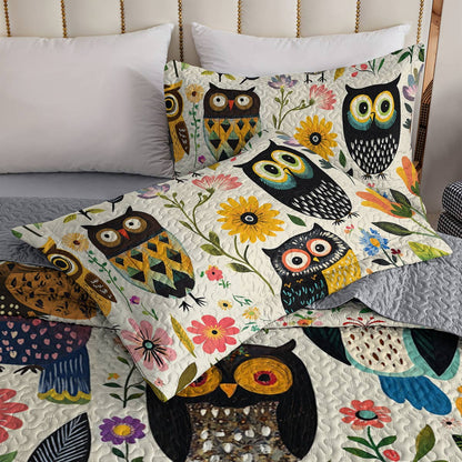Shineful All Season Quilt 3-Piece Set Gentle Flowers Owl