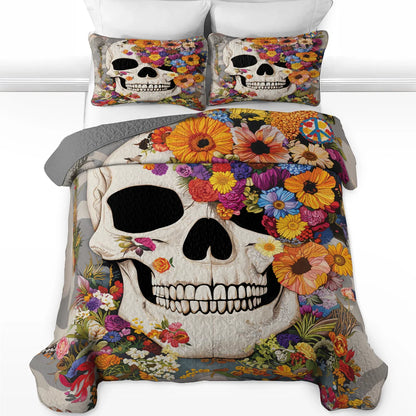 Shineful Quilt 3-Piece Set Skull Blossom