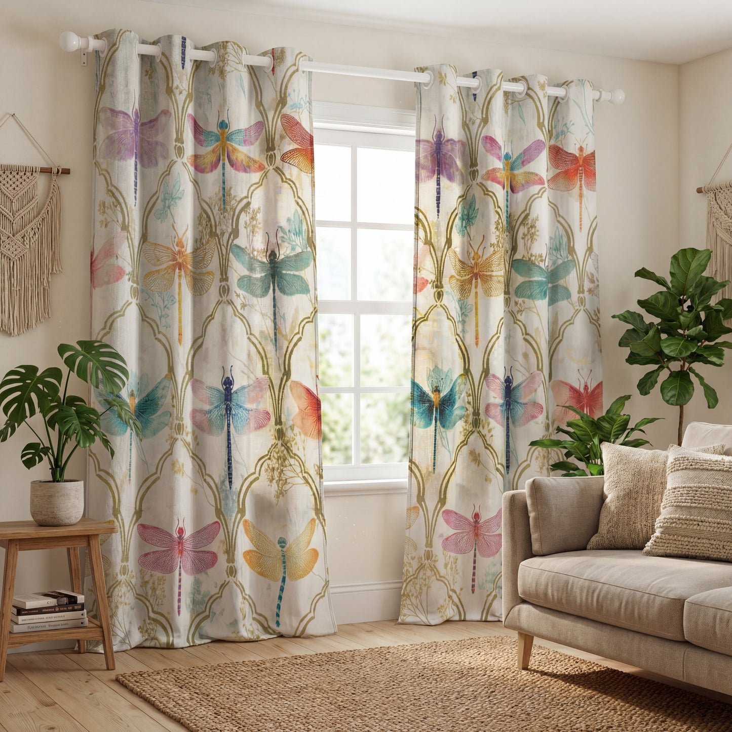 Shineful Quilted Curtain Dragonfly Garden