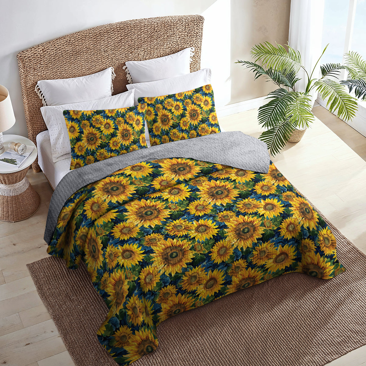 Shineful All Season Quilt 3-Piece Set Gorgeous Sunflower