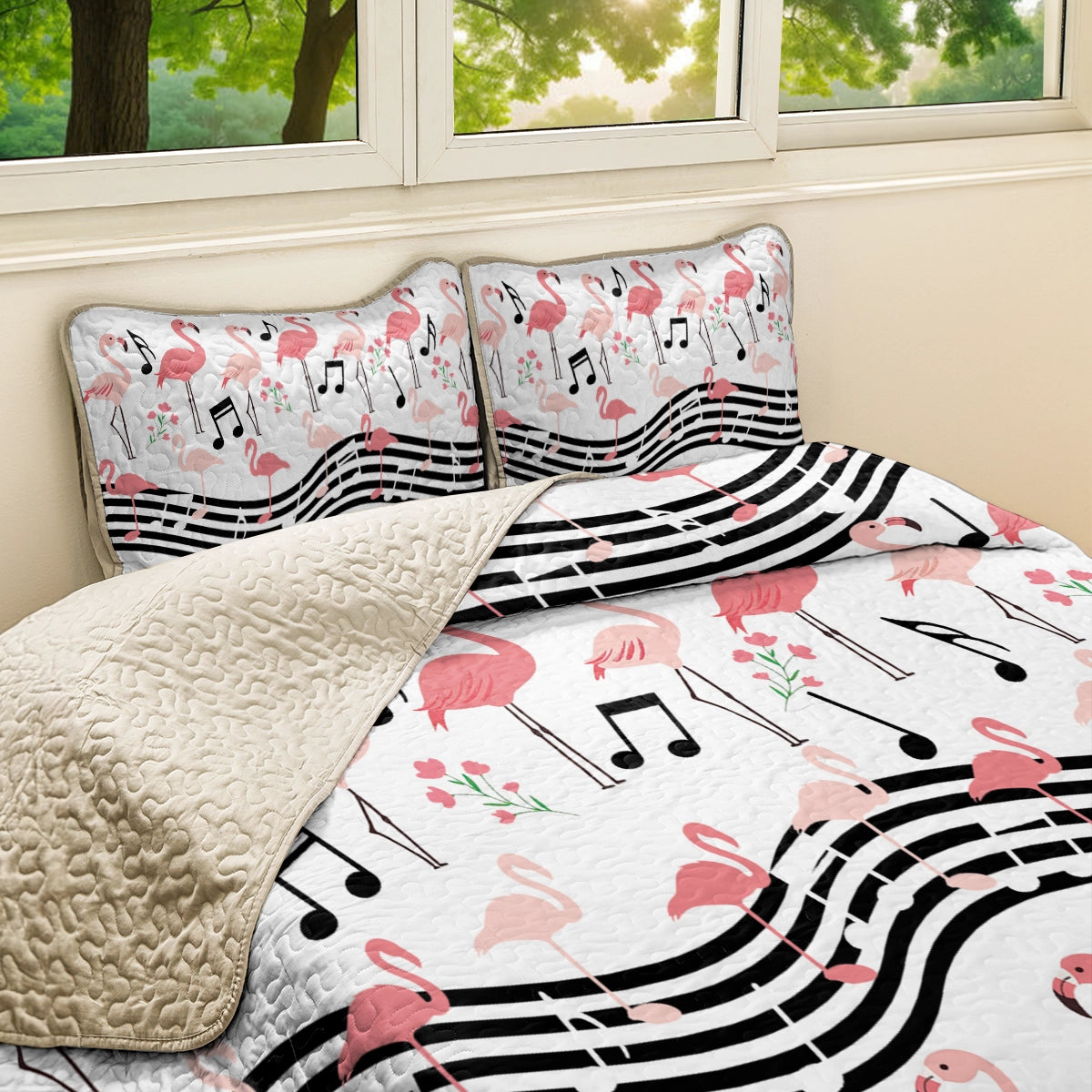 Shineful All Season Quilt 3-Piece Set Flamingo Melody