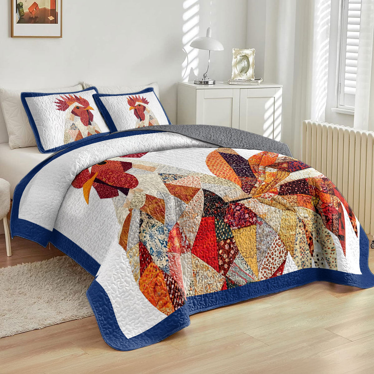 Shineful All Season Quilt 3-Piece Set Rooster Sunrise Patchwork