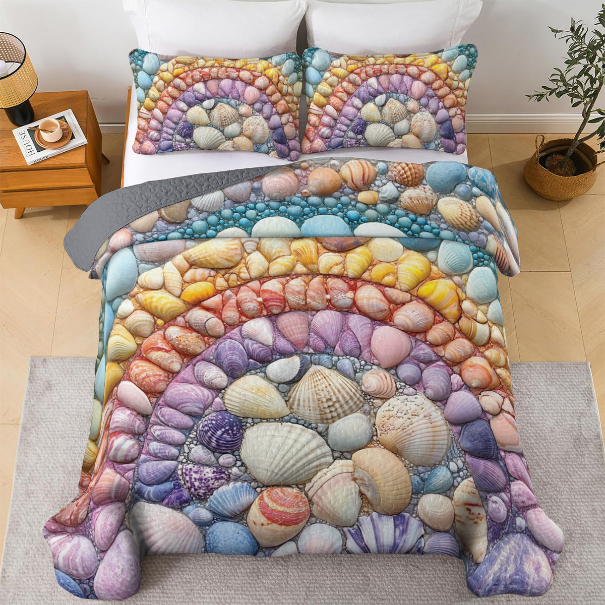 Shineful All Season Quilt 3-Piece Set Rainbow Seashell