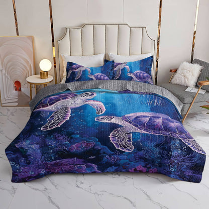 Shineful All Season Quilt 3-Piece Set - Sea Turtle & Jellyfish Harmony