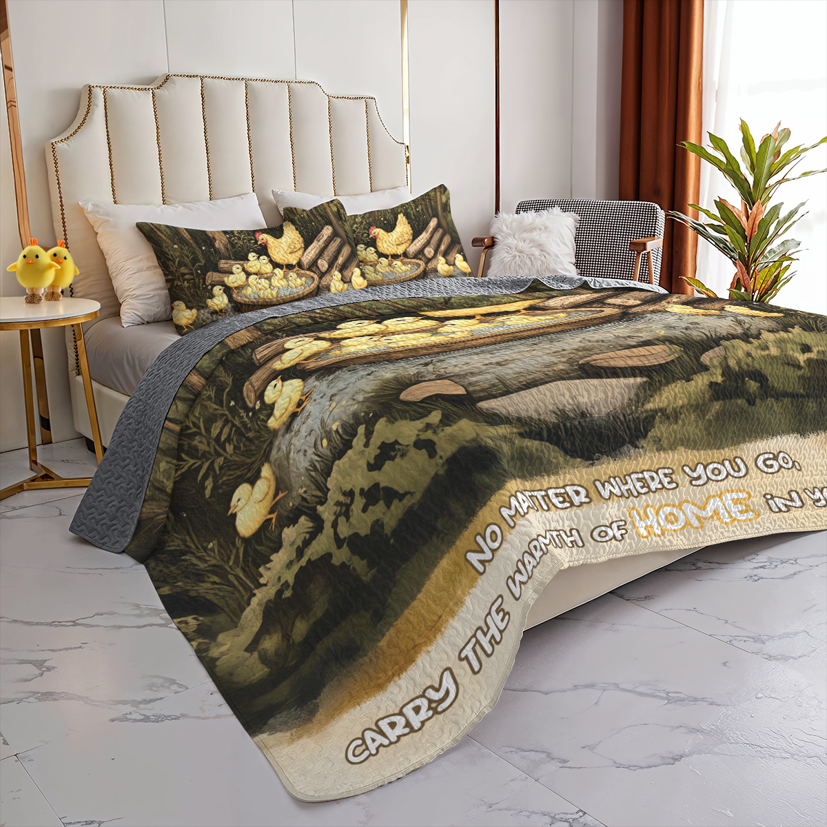 Shineful All Season Quilt 3-Piece Set Mama Hen & Baby Chicks