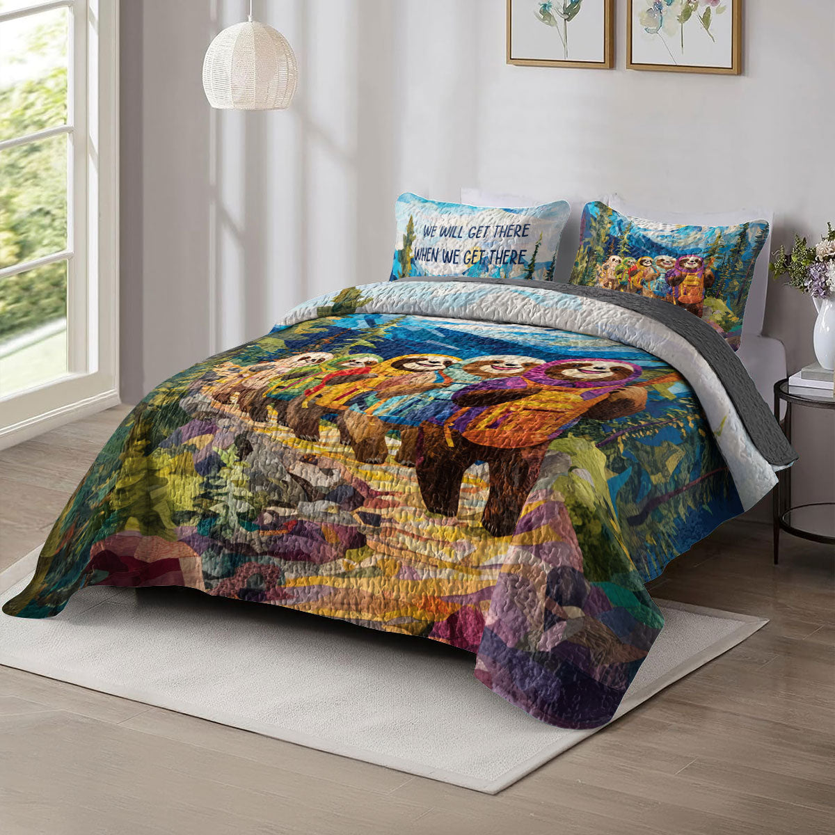 Shineful All Season Quilt 3-Piece Set Adventure Sloth Hiking