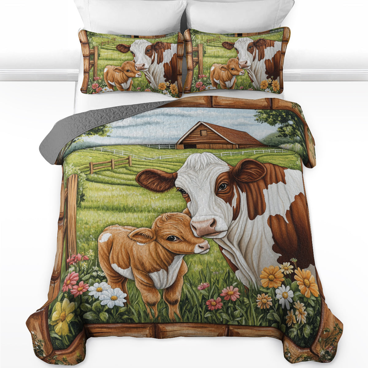 Shineful All Season Quilt 3-Piece Set Mother Cow and Calf