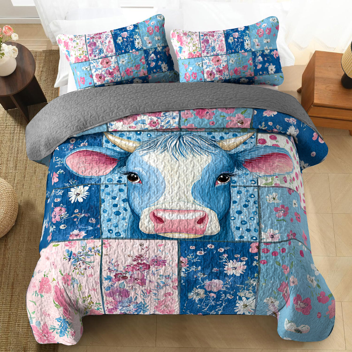 Shineful All Season Quilt 3-Piece Set - Blooming Cow Floral