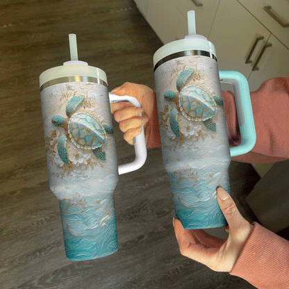 Shineful Glossy Tumbler - Golden Serenity Sea Turtle