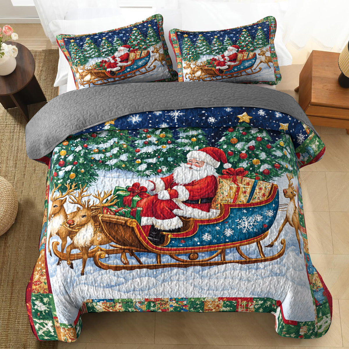 Shineful All Season Quilt 3-Piece Set Santa’s Sleigh Ride