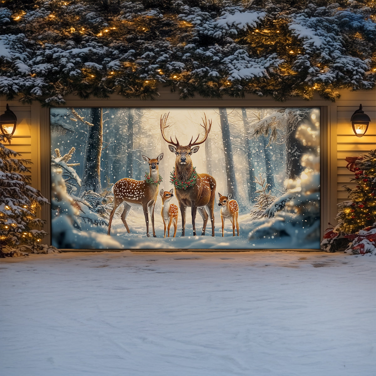 Shineful Garage Door Banner Decoration Reindeer Family