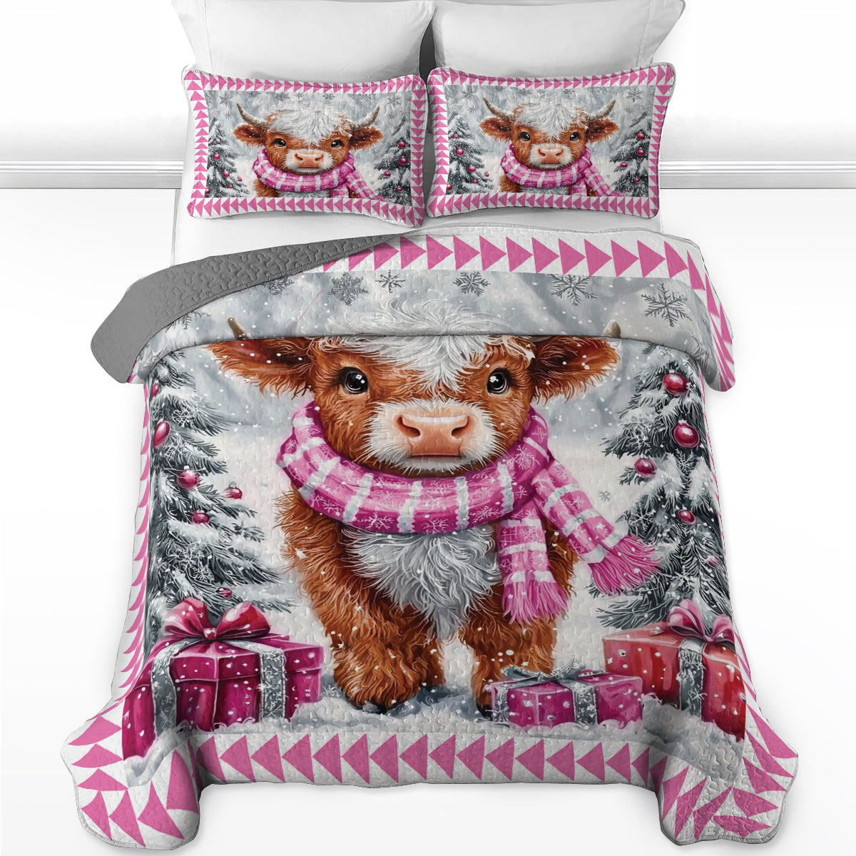 Shineful All Season Quilt 3-Piece Set Cozy Winter Highland Cow