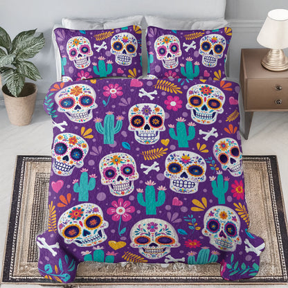 Shineful All Season Quilt 3-Piece Set - Vibrant Skull Fiesta