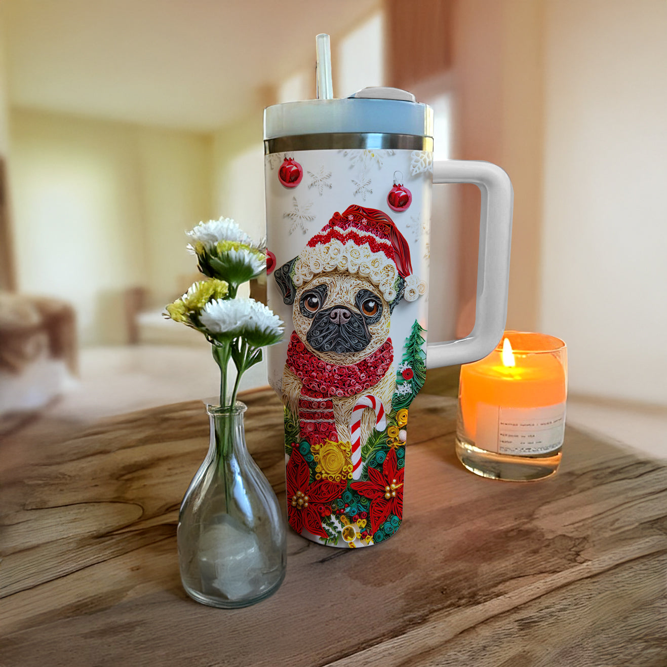 Shineful Glossy Tumbler Christmas Winter Pug