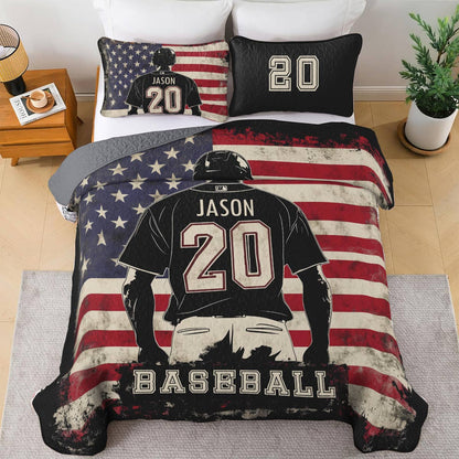 Shineful All Season Quilt 3-Piece Set - Personalized Baseball American Spirit
