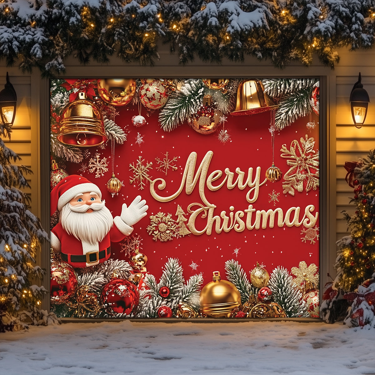 Shineful Garage Door Banner Decoration Festive Santa's Greeting