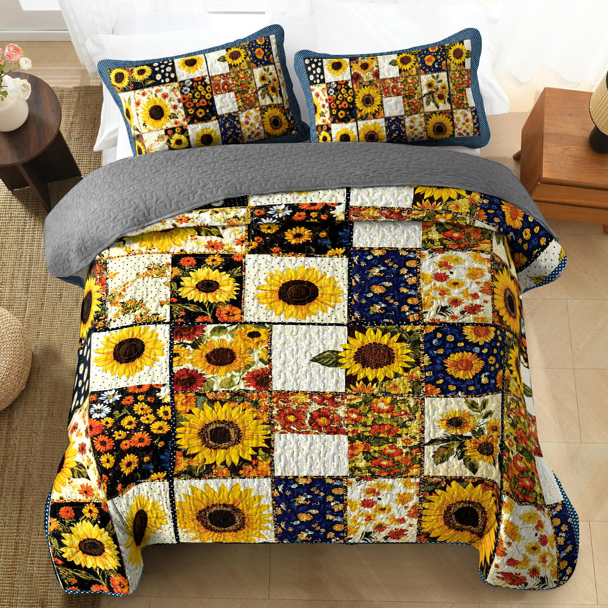 Shineful All Season Quilt 3-Piece Set - Golden Bloom Sunflower