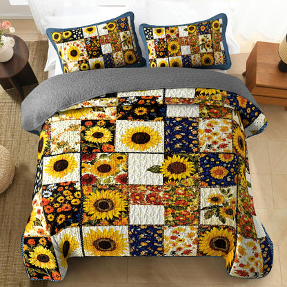 Shineful All Season Quilt 3-Piece Set - Golden Bloom Sunflower
