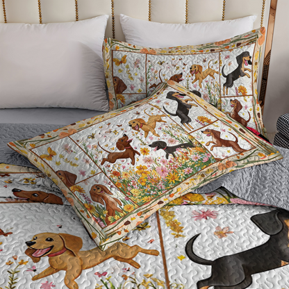 Shineful All Season Quilt 3-Piece Set - Garden Playtime with Dachshund