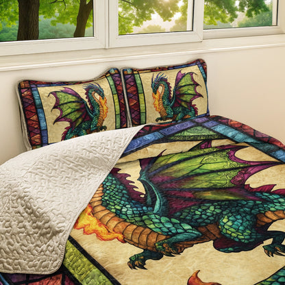 Shineful All Season Quilt 3-Piece Set - Mystic Flames Dragon