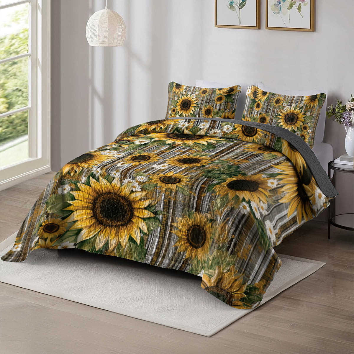 Shineful All Season Quilt 3-Piece Set Sunflower Plaid