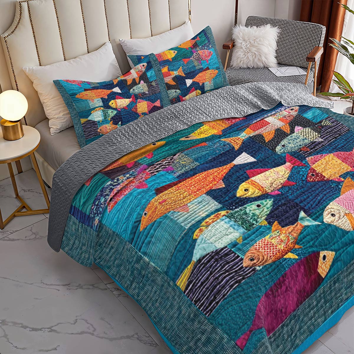 Shineful All Season Quilt 3-Piece Set Fish Frenzy