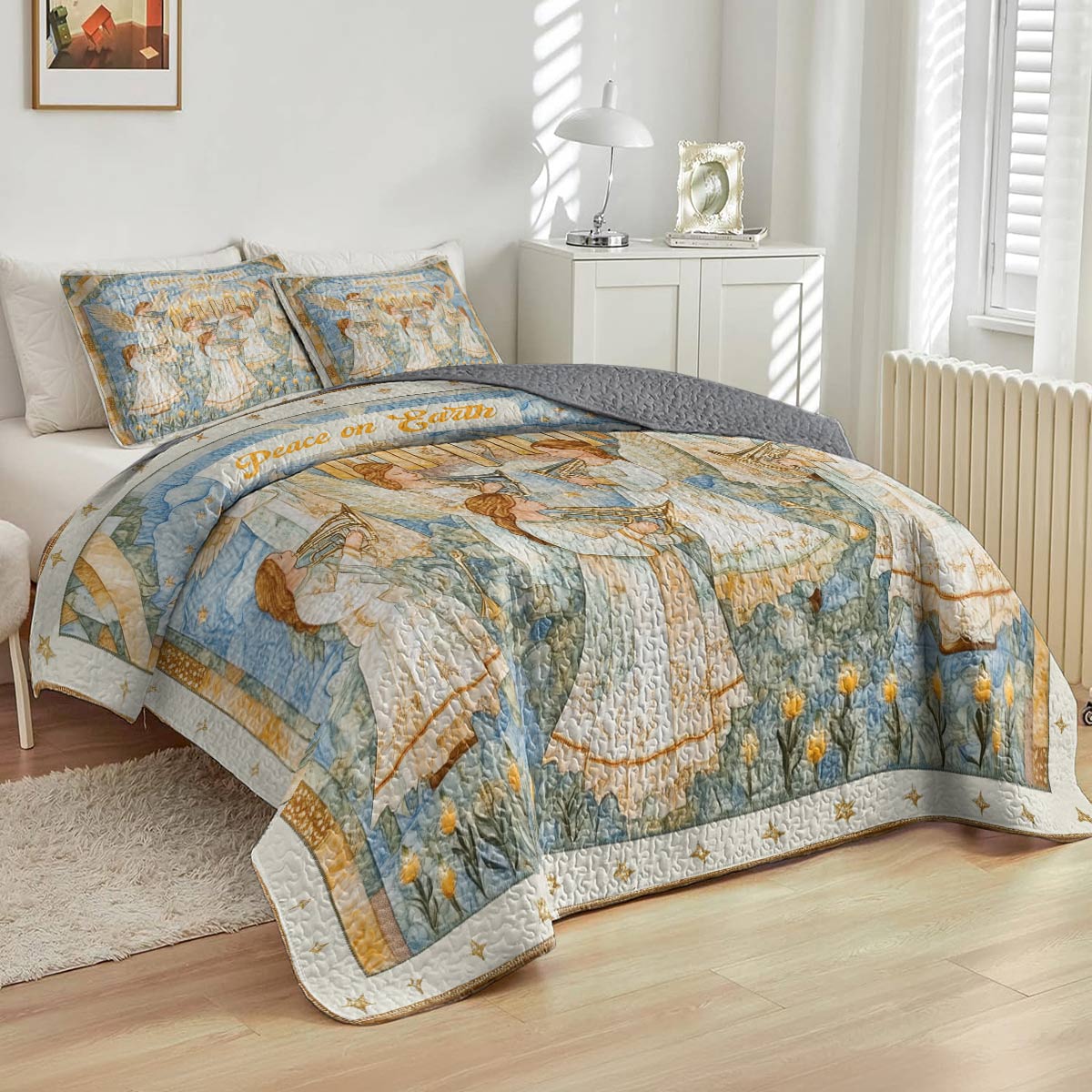 Shineful All Season Quilt 3-Piece Set - Peace On Earth Angel Choir