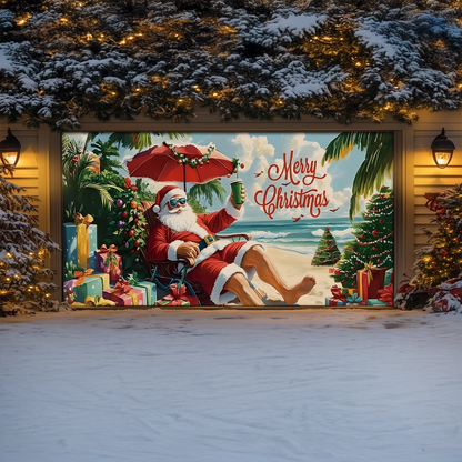 Shineful Garage Door Banner Decoration Beachside Christmas with Santa