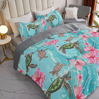 Shineful All Season Quilt 3-Piece Set - Sea Turtle Hibiscus