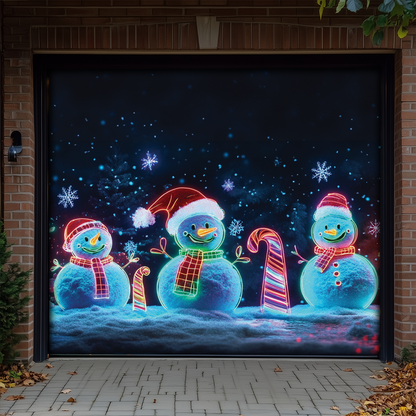Shineful Garage Door Banner Decoration Snowy Night Snowmen