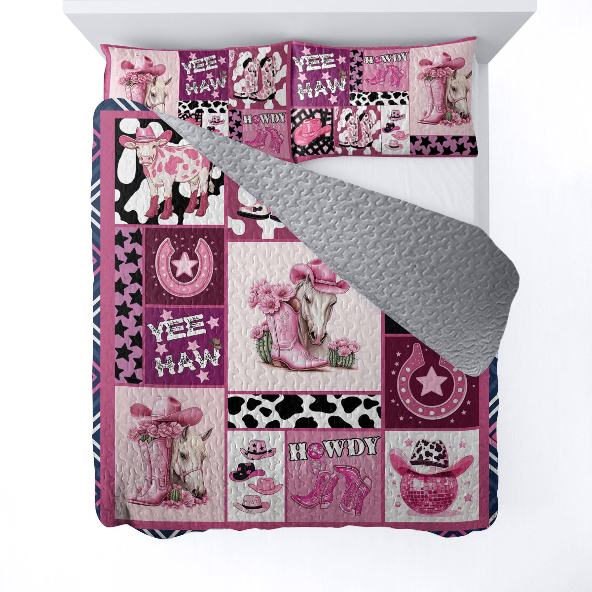 Shineful All Season Quilt 3-Piece Set - Western Cowgirl Collage Quilt