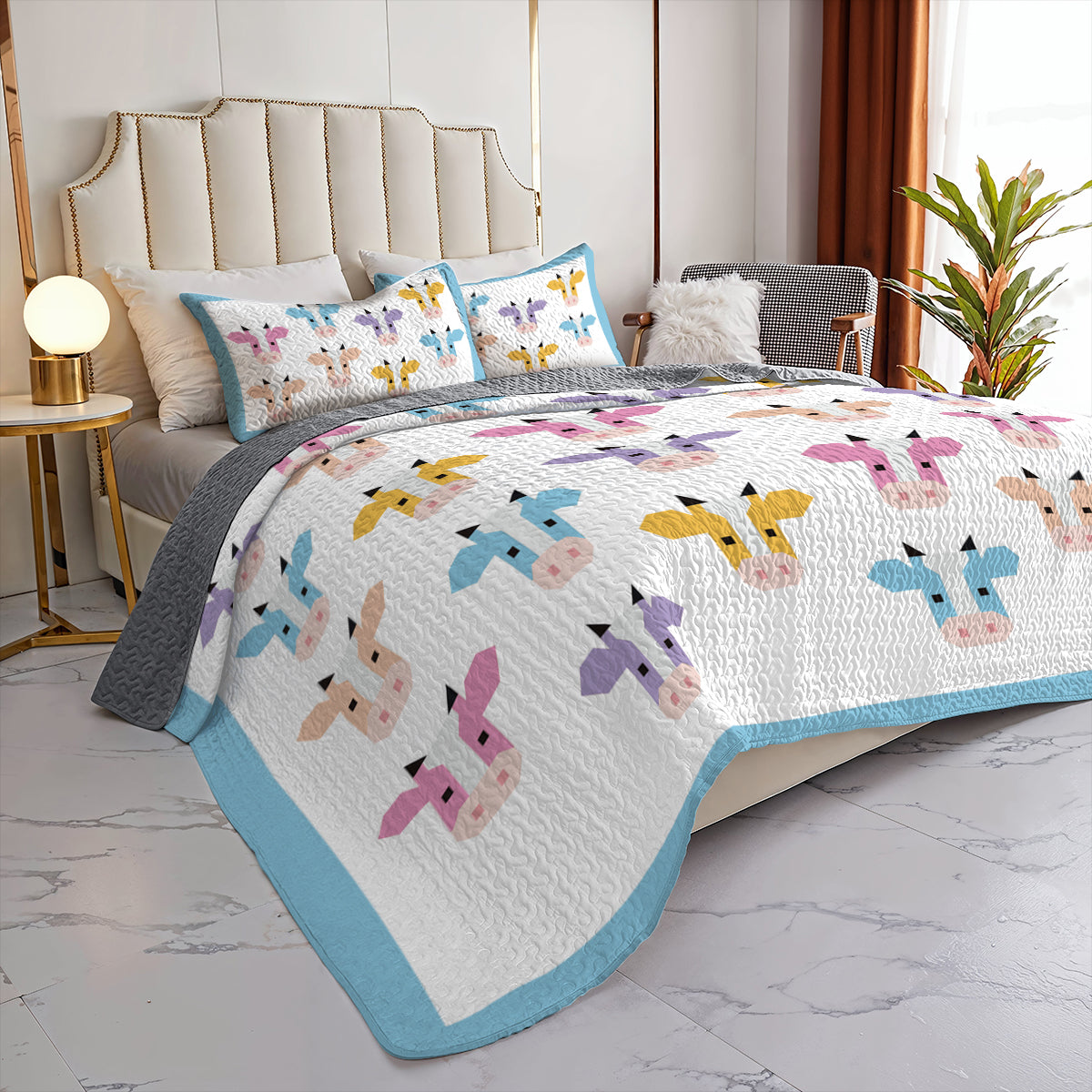 Shineful All Season Quilt 3-Piece Set Colorful Cow