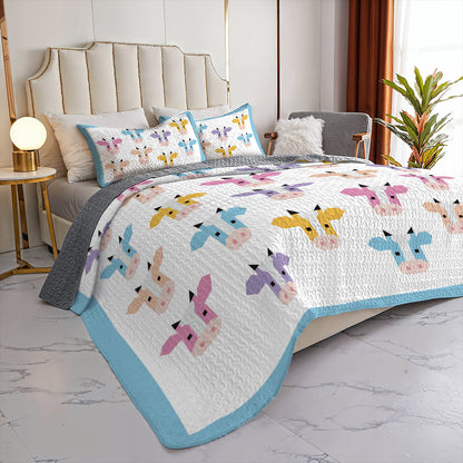 Shineful All Season Quilt 3-Piece Set Colorful Cow
