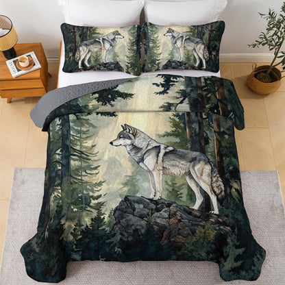 Shineful All Season Quilt 3-Piece Set Majestic Forest Wolf