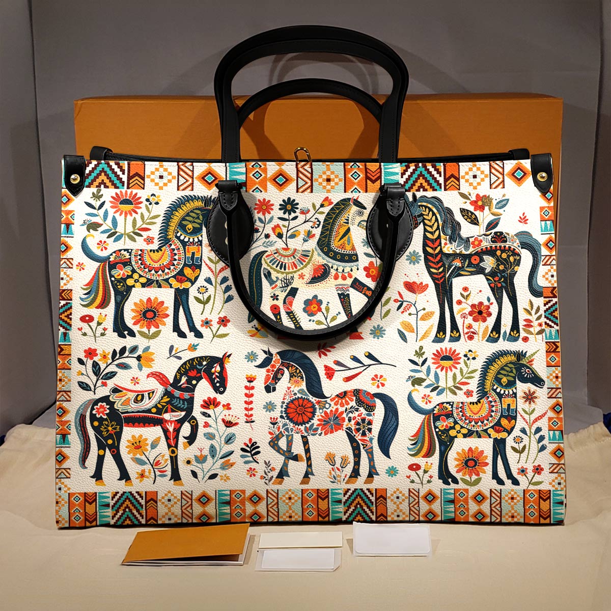 Shineful Leather Bag Horse Floral Pattern