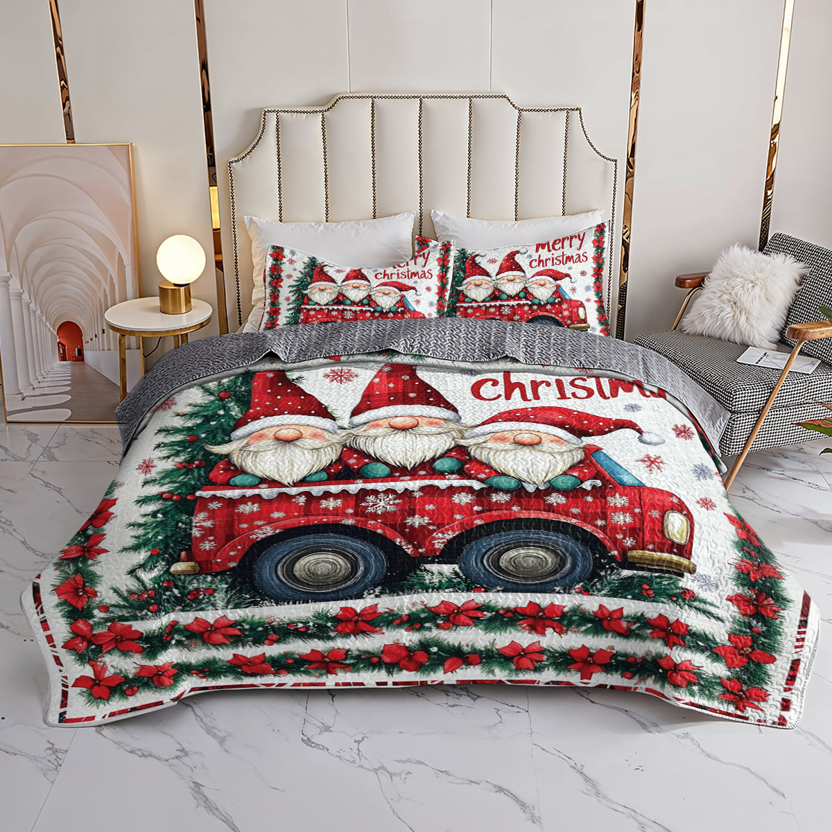 Shineful All Season Quilt 3-Piece Set Christmas Gnomes