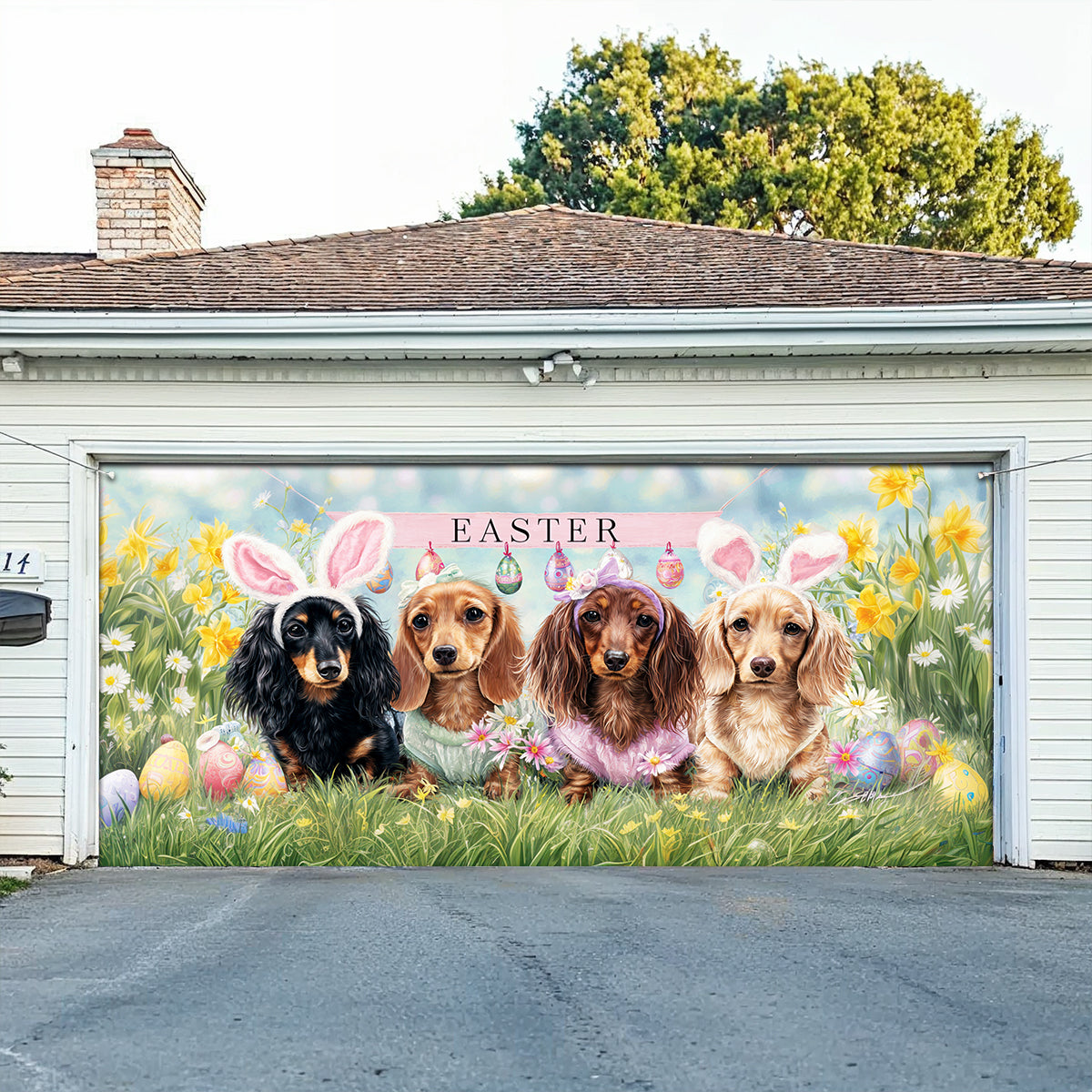 Shineful Garage Door Banner Decoration Bunny Ears Dachshund