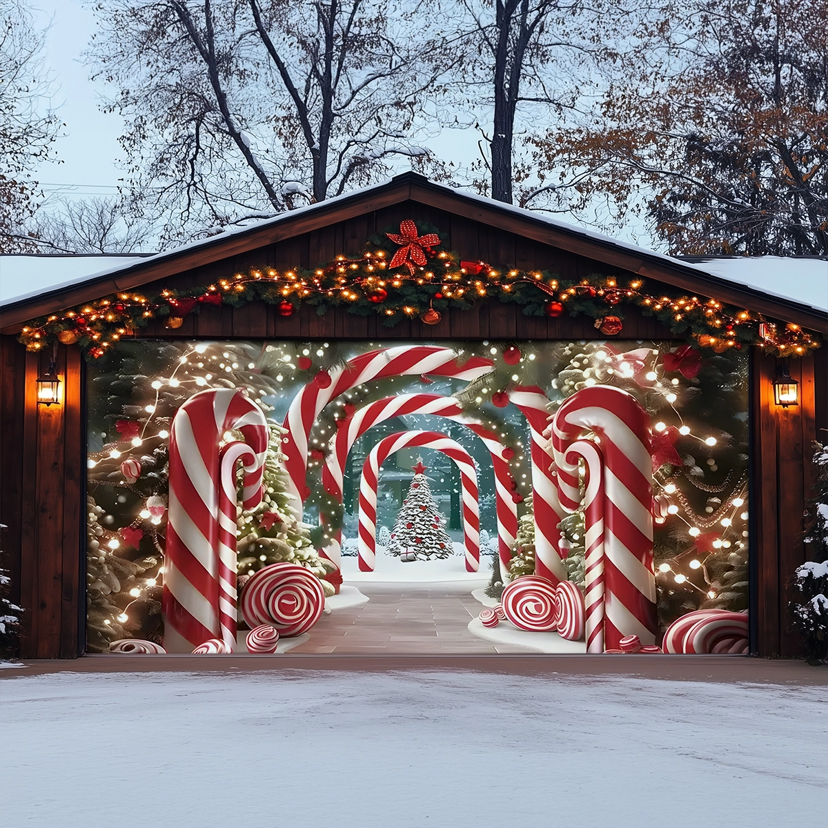 Shineful Garage Door Banner Decoration Christmas Candy Cane
