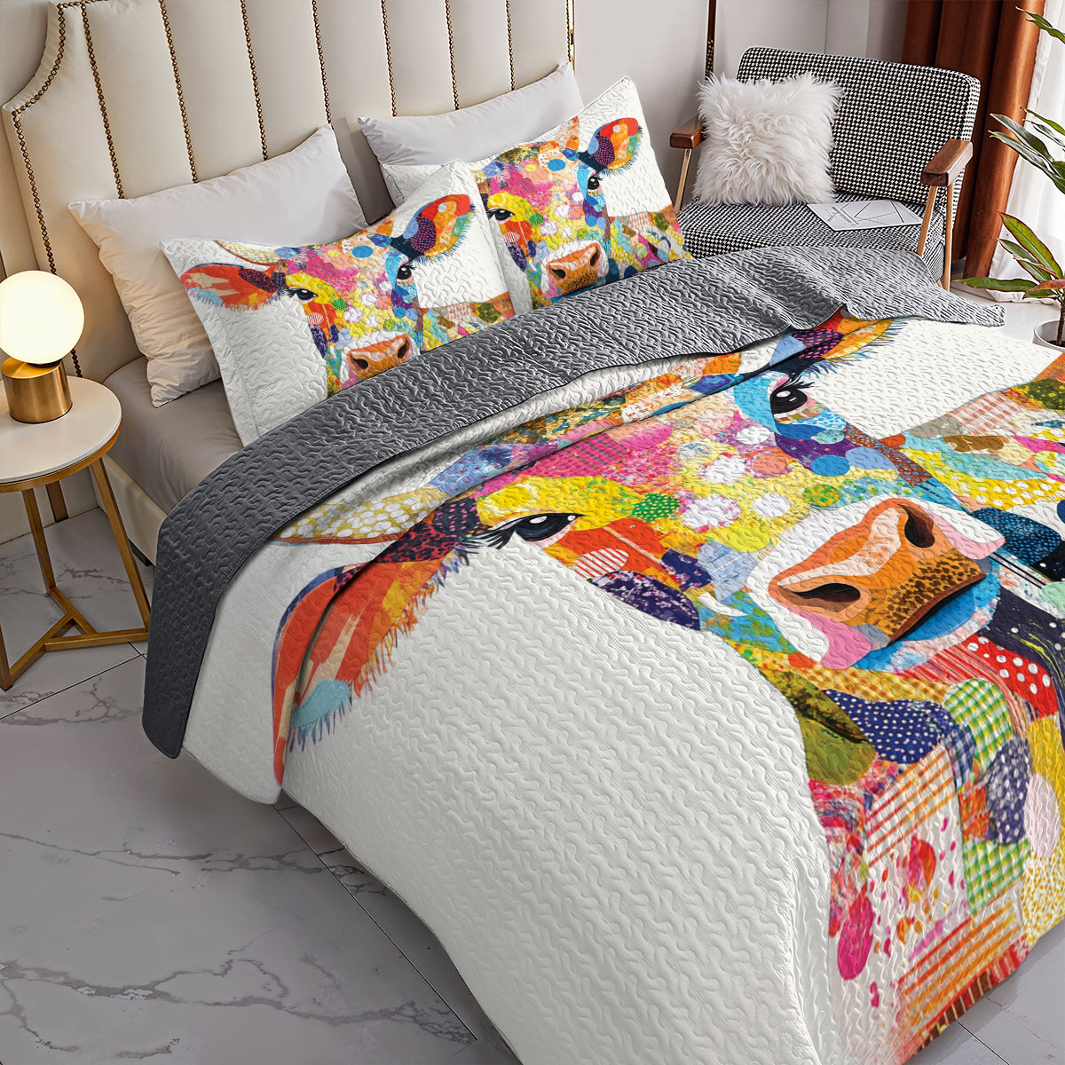 Shineful All Season Quilt 3-Piece Set Colorful Cow