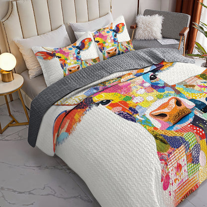 Shineful All Season Quilt 3-Piece Set Colorful Cow