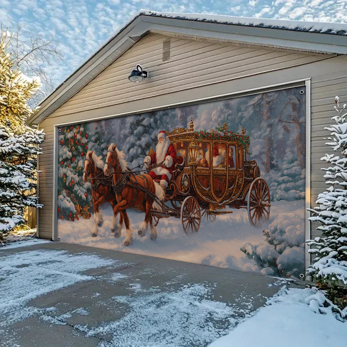 Shineful Garage Door Banner Decoration Santa’s Royal Christmas Carriage