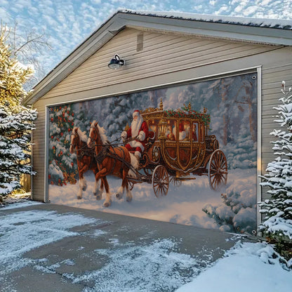 Shineful Garage Door Banner Decoration Santa’s Royal Christmas Carriage